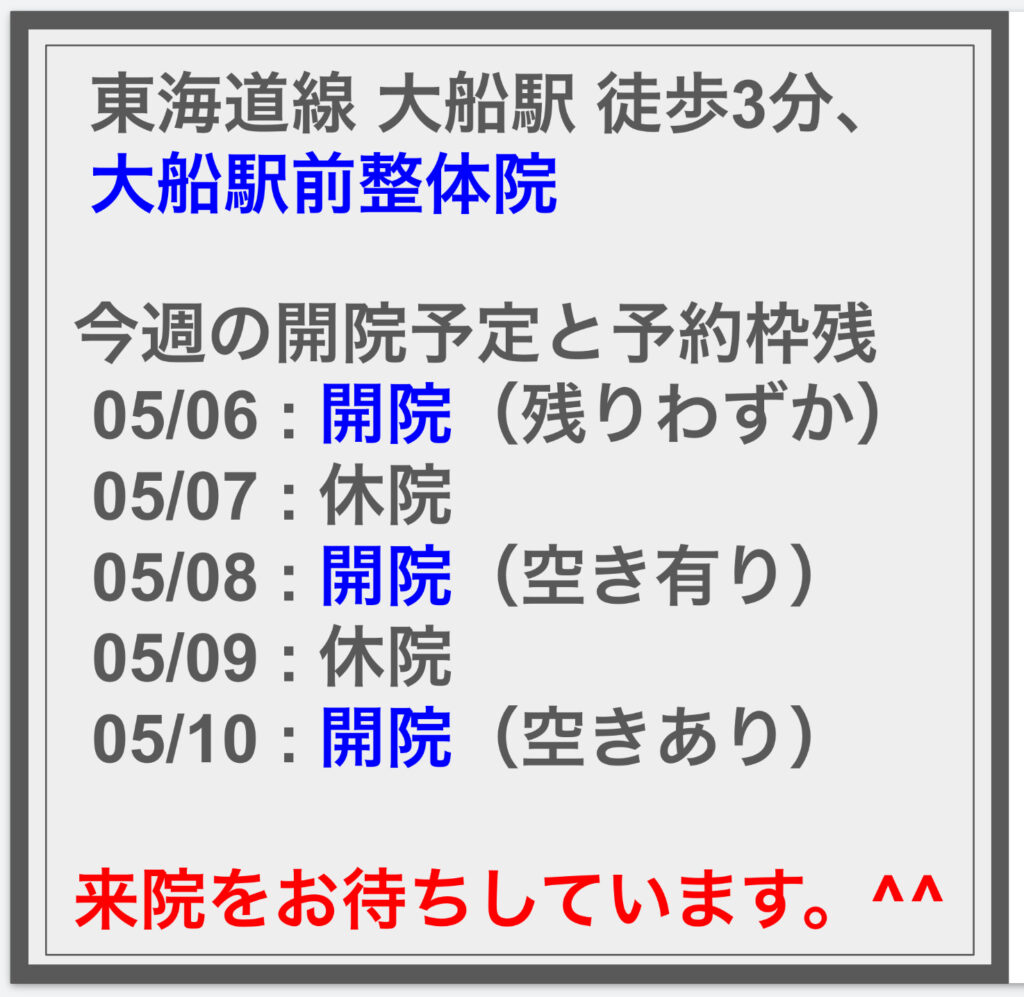 今週の開院予定と予約の残について。^^